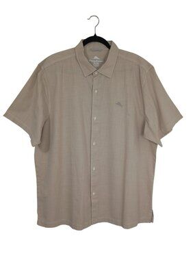 Tommy Bahama Mens Beige Short Sleeve Button-Up Shirt XL 100% Cotton Casual